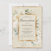 Elegante Bloem Goud Moderne Quinceañera Kaart (Voorkant)