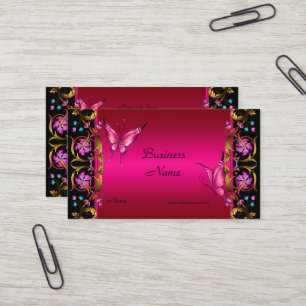 Elegante Bloem Goud Roze  Zwarte Vlinder Visitekaartje