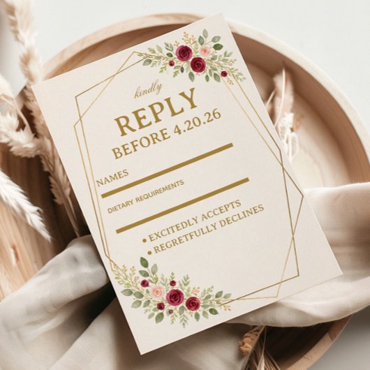 Elegante Bloem Goud RSVP Kaartje
