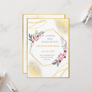 Elegante Bloem Gouden Geometrische Baby Shower Uit Kaart
