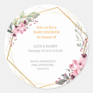 Elegante Bloem Gouden Geometrische Baby Shower Uit Ronde Sticker