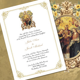 Elegante Bloem- & Gouden Katholieke Huwelijk Kaart
