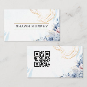 Elegante Bloem Gouden Lijn QR Code Zakelijke Kaart Visitekaartje