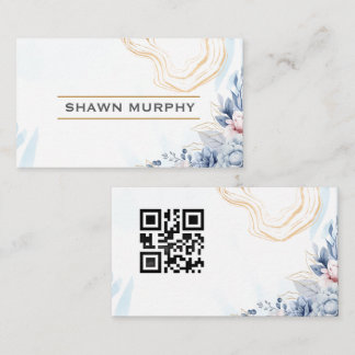 Elegante Bloem Gouden Lijn QR Code Zakelijke Kaart Visitekaartje