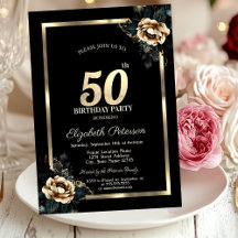 Elegante Bloem Gouden Lijst Zwart 50ste Verjaardag