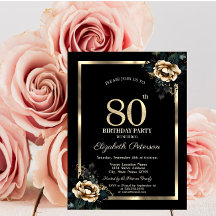 Elegante Bloem Gouden Lijst Zwart 80e Verjaardag