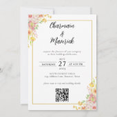 Elegante Bloem Gouden Rand QR code Bruiloft Kaart (Achterkant)