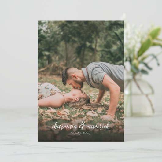 Elegante Bloem Gouden Rand QR-code Trouwen Kaart (Staand voorkant)