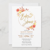 Elegante Bloem Gouden Script Waterverf Baby Shower Kaart (Voorkant)