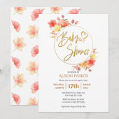 Elegante Bloem Gouden Script Waterverf Baby Shower Kaart (Voorkant / Achterkant)