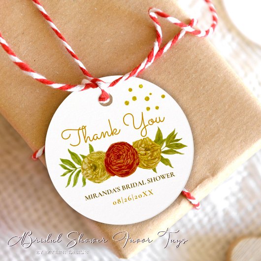 Elegante Bloem Gouden Stippen Bruidsdouche Bedankjes Labels