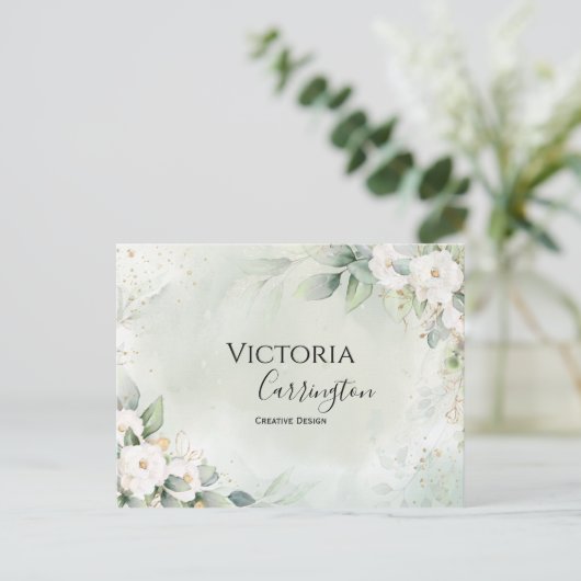 Elegante bloem goudgroene professionele dank je briefkaart (Staand voorkant)