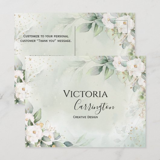 Elegante bloem goudgroene professionele dank je briefkaart (Voorkant / Achterkant)