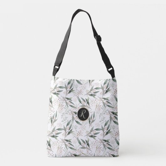 Elegante bloem groen blad monogram roze bloem crossbody tas (Achterkant)