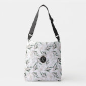 Elegante bloem groen blad monogram roze bloem crossbody tas (Voorkant)