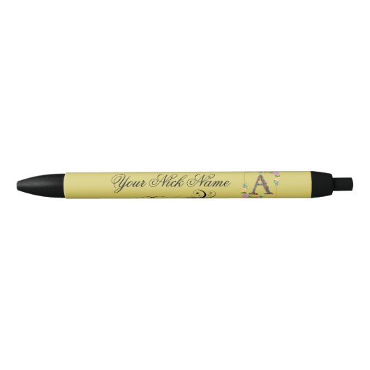 Elegante Bloem Initial A Zwarte Inkt Pen (Voorkant)