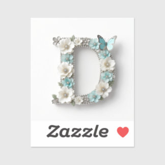 Elegante Bloem Initialen D Vinyl Stickers