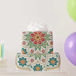 Elegante Bloem Islamitisch Groen Rood Cadeaupapier
