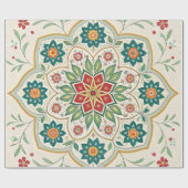 Elegante Bloem Islamitisch Groen Rood Cadeaupapier (Vlak)
