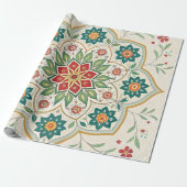 Elegante Bloem Islamitisch Groen Rood Cadeaupapier (Uitgerold)