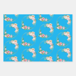 Elegante Bloem Krans Inpakpapier Set van 3