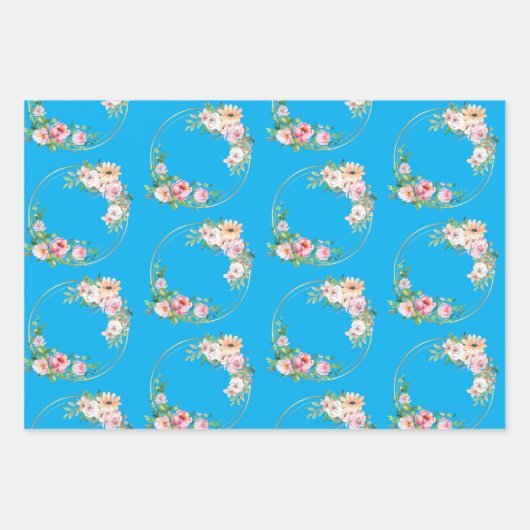 Elegante Bloem Krans Inpakpapier Set van 3 (Voorkant)