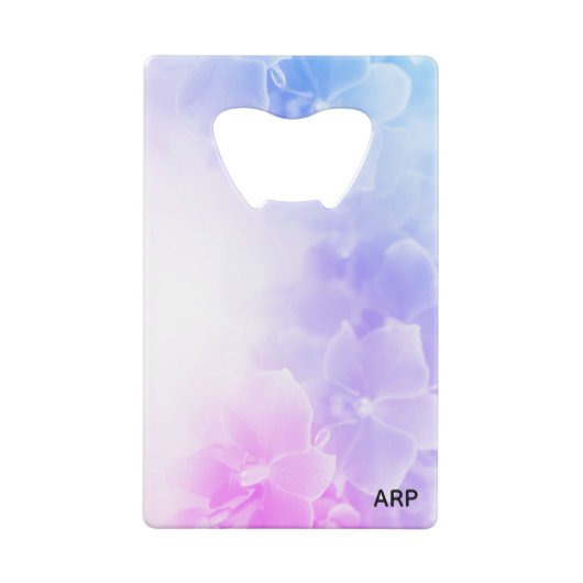 Elegante bloem macro foto roze lavendel creditkaart flessenopener (Achterkant)