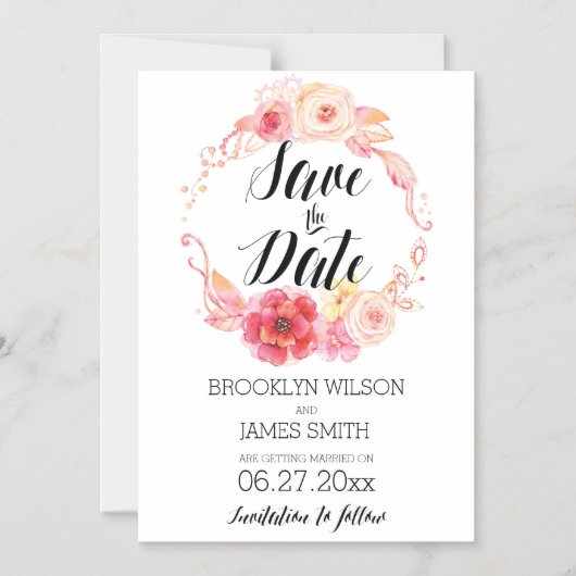 Elegante Bloem Magnetische Trouw Save The Date Mag Magnetische Uitnodiging (Voorkant)