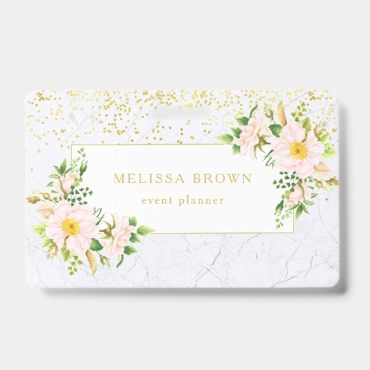 Elegante Bloem Marmer Chic Trendy Pastel Badge (Voorzijde)