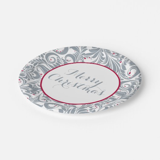 Elegante bloem met bessen | vrolijk kerstfeest papieren bordje (Gekanteld)