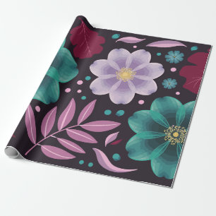 Elegante bloem met Blauwgroen en Paarse bloesems Cadeaupapier