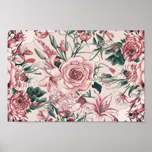 Elegante bloem met Rozen, lelies en chrysanthem Poster (Voorkant)