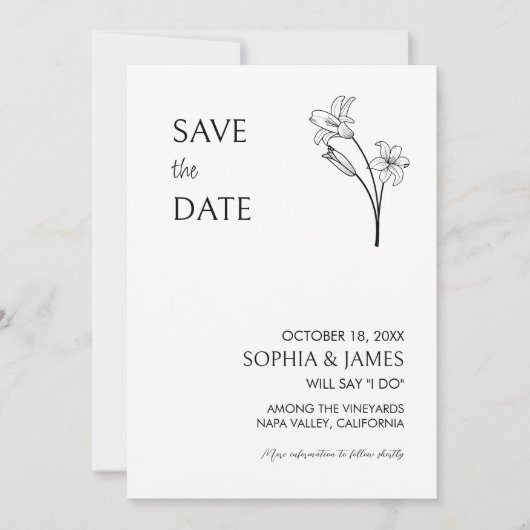Elegante Bloem Minimalistische Foto Save the Date (Voorkant)