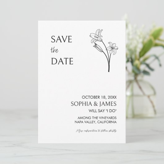 Elegante Bloem Minimalistische Foto Save the Date (Staand voorkant)