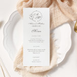 Elegante Bloem Monogram Bruiloft Vlak Menu<br><div class="desc">Bloem monogram bruiloft menukaart.</div>