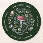 Elegante Bloem Paddestoel Bruiloft Save the Date Ronde Kartonnen Onderzetter (Voorkant)