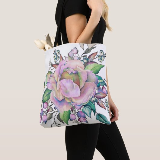 Elegante Bloem Pastel Waterverf Tote Bag (Dichtbij)