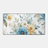 Elegante bloem pastelblauw en geel op wit bureaumat (Voorkant)
