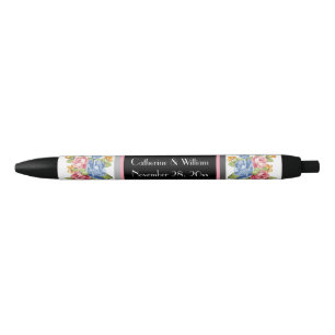 Elegante Bloem Patroon Bruid Bruidegom Zwarte Inkt Pen