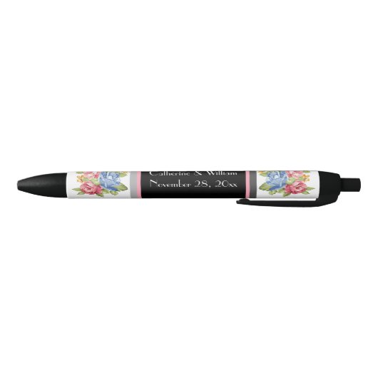 Elegante Bloem Patroon Bruid Bruidegom Zwarte Inkt Pen (Bodem)
