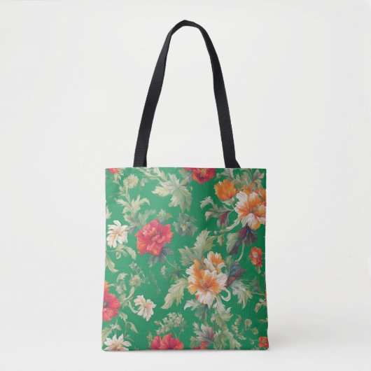 Elegante bloem patroon groen tote bag (Voorkant)