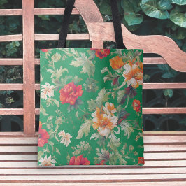 Elegante bloem patroon groen tote bag