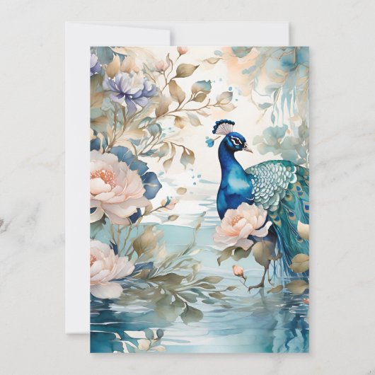 Elegante Bloem Pauw Chinoiserie Bruiloft Save The Date (Achterkant)