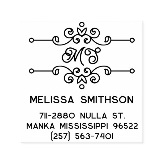 Elegante Bloem Persoonlijk Monogram Adres Zelfinktende Stempel (Design)