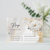 Elegante Bloem Pioen Goud Grijs Zwart Bruiloft RSVP Kaartje (Staand voorkant)