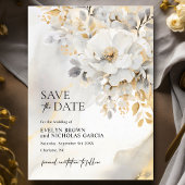 Elegante Bloem Pioen Goud Grijs Zwart Bruiloft Save The Date