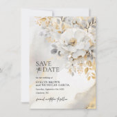 Elegante Bloem Pioen Goud Grijs Zwart Bruiloft Save The Date (Voorkant)