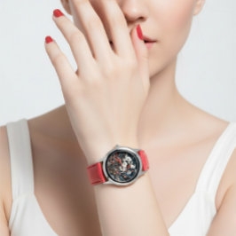 Elegante bloem rode riem Dames analoog mode Horloge