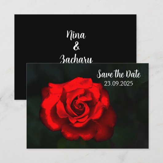 Elegante Bloem Rode Roos Save the Date (Voorkant / Achterkant)