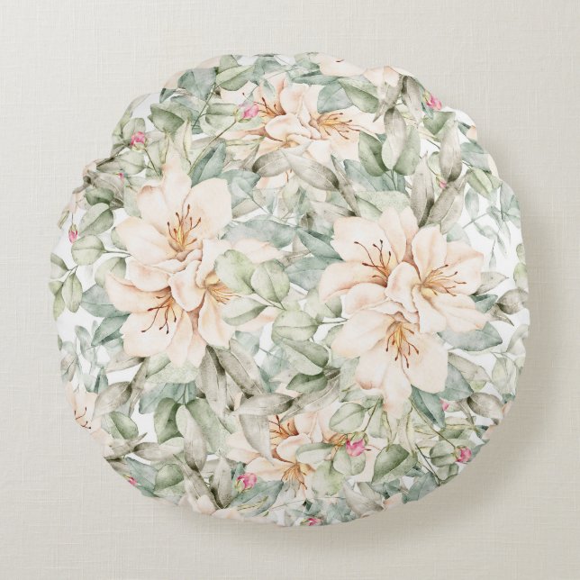 elegante bloem rond kussen (Voorkant)
